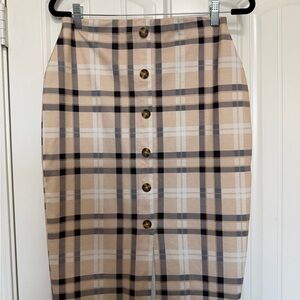 Sanctuary Beige Plaid Pencil Skirt